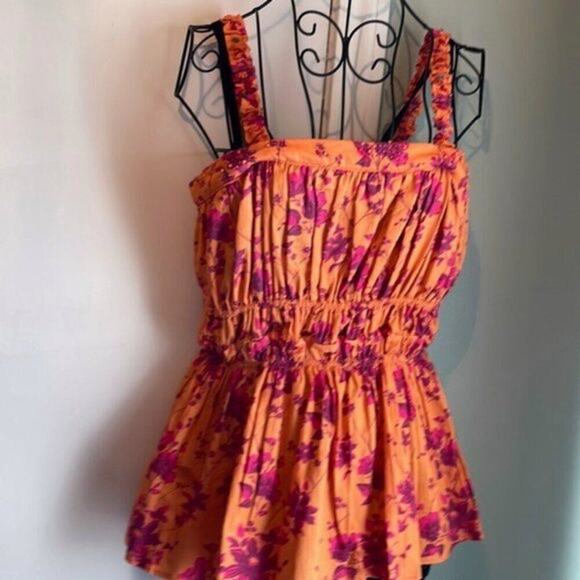 Anthropologie tank top with beaded accents orange and pink M - Picture 1 of 6